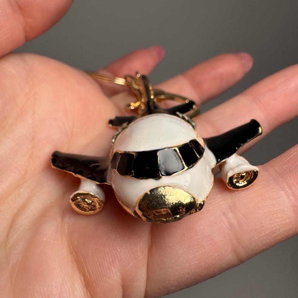 Black & White Private Jet Bag Charm/Keychain | Gold Accents | Travel Accessory - Picture 2 of 6